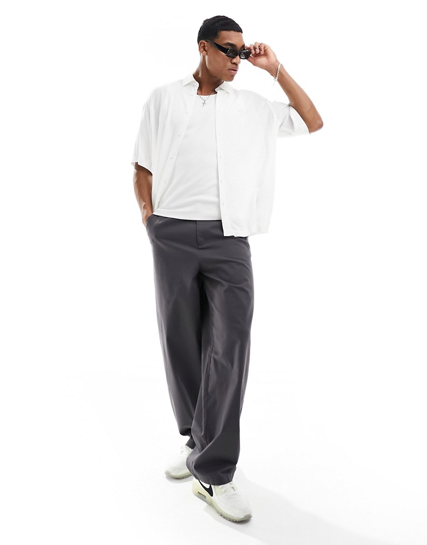 Armani Exchange Logo Button Through Short Sleeve Boxy Fit Jersey Shirt In White