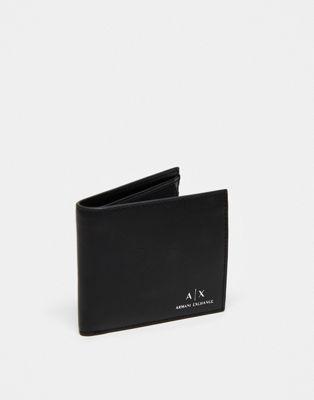 Armani Exchange logo coin pocket bifold leather wallet in black