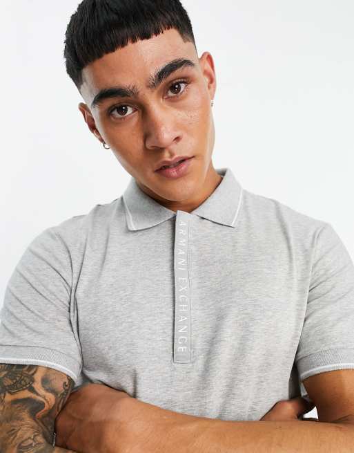 Armani Exchange logo collar polo shirt in gray ASOS