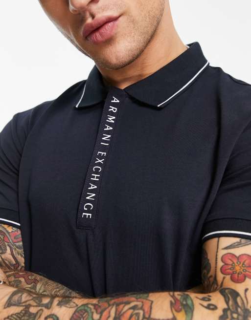 Armani Exchange logo collar polo shirt in navy, 2 of 4