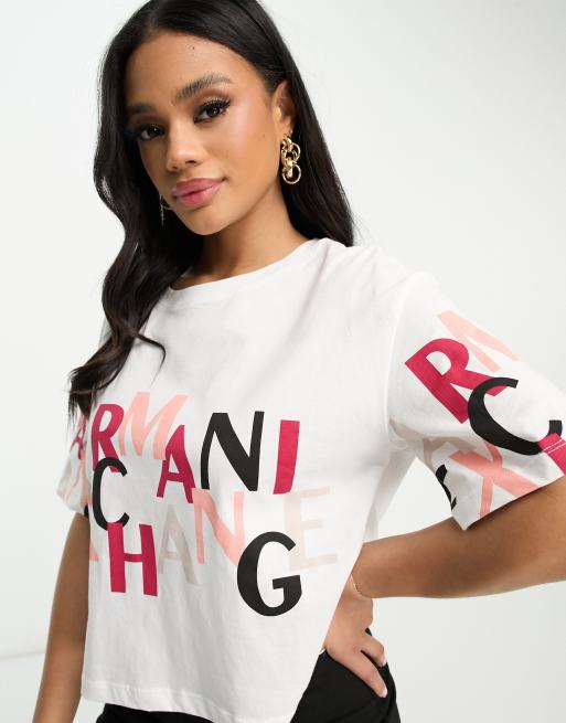 Armani Exchange logo crop tshirt in white ASOS