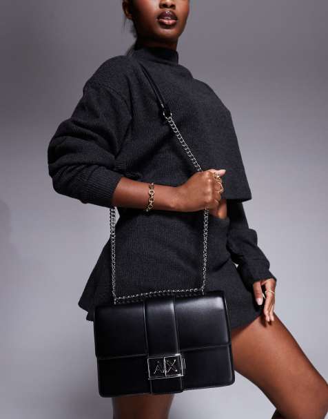 Armani Exchange logo crossbody bag with chain strap in black - view 1