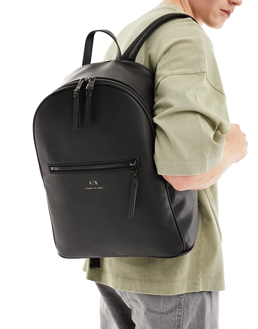Armani Exchange logo faux leather backpack in black