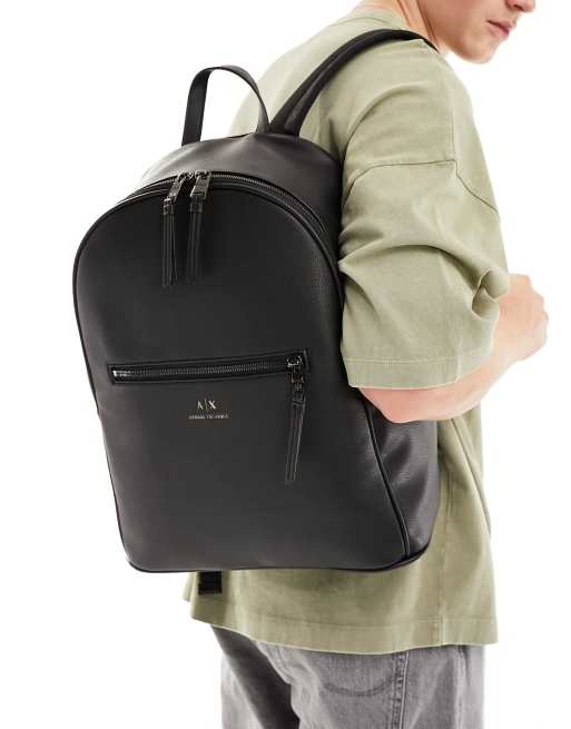 Armani Exchange logo faux leather backpack in black ASOS