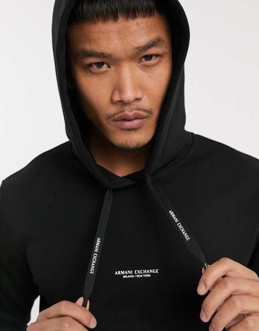 Armani Exchange logo french terry hoodie with back print in black | ASOS
