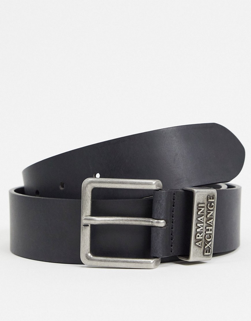 Armani Exchange logo keeper belt in black
