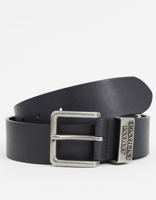 Armani Exchange logo keeper belt in black | ASOS