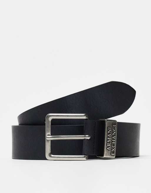 Armani Exchange logo leather belt in black | ASOS