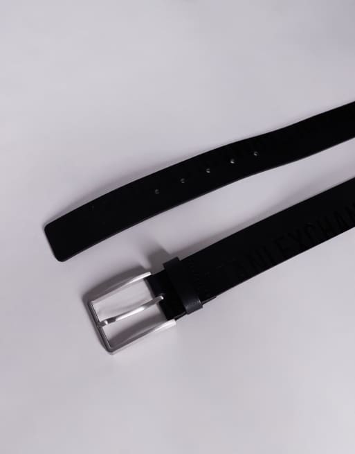 Armani Exchange logo leather belt in black
