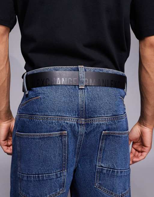 Armani Exchange logo leather belt in black