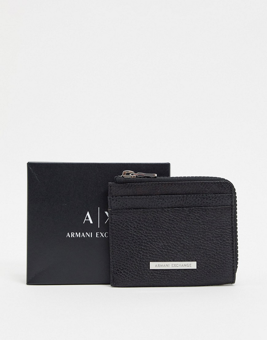 Armani Exchange logo leather zip around wallet in black