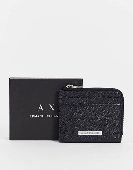 Armani Exchange logo leather zip around wallet in black