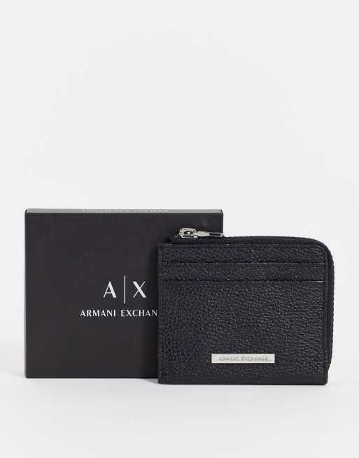 Armani Exchange logo leather zip around wallet in black ASOS