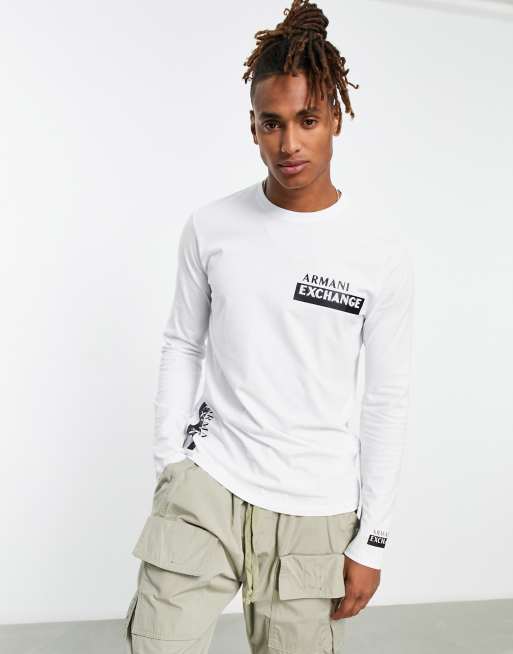 Armani Exchange logo long sleeve top in white ASOS