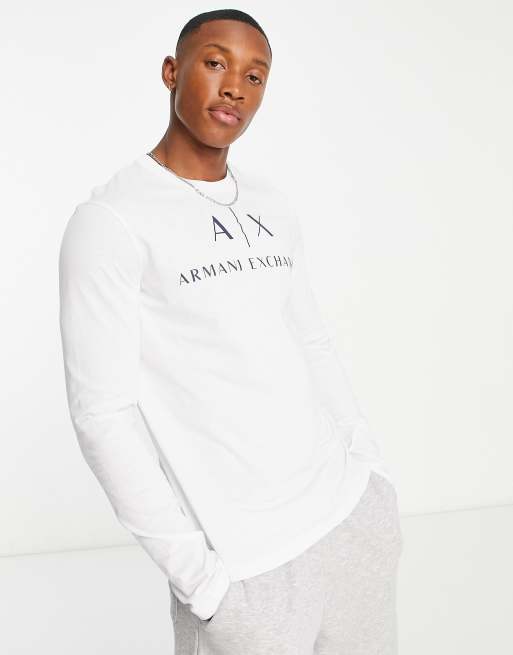 Armani Exchange logo long sleeve top in white ASOS