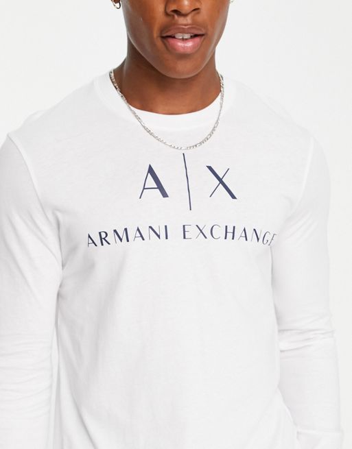 Armani Exchange logo long sleeve top in white | ASOS