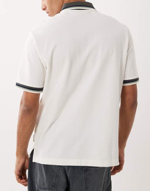 Armani Exchange logo polo shirt in cream, 3 of 5