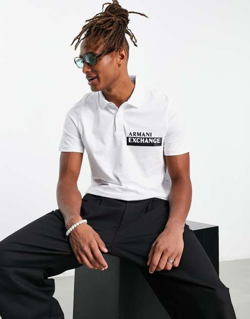 Armani Exchange logo polo shirt in white ASOS