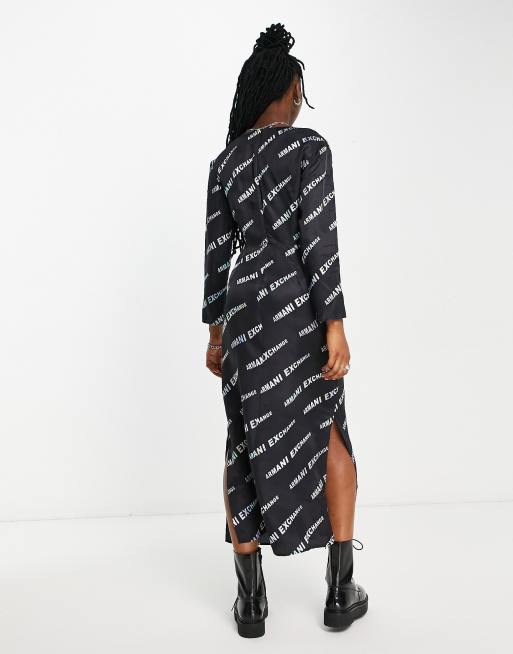 Armani Exchange logo print aline midi dress in black ASOS