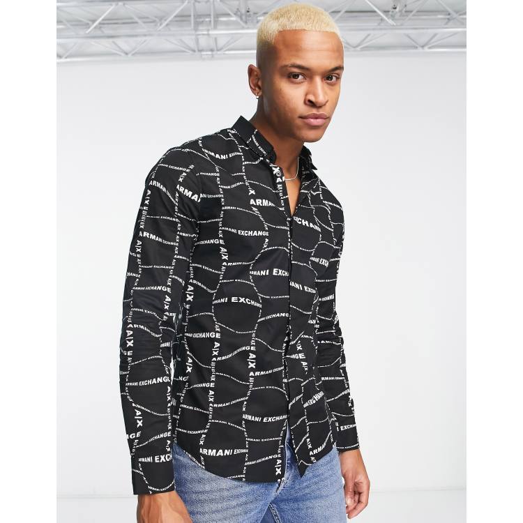 Armani Exchange logo print shirt in black ASOS