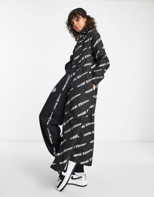 Armani Exchange logo print trench coat in black