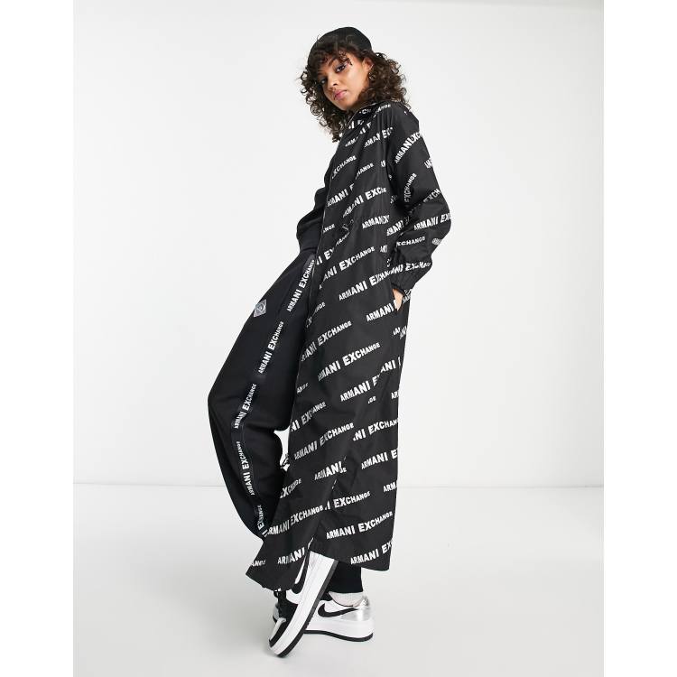 Armani Exchange logo print trench coat in black ASOS