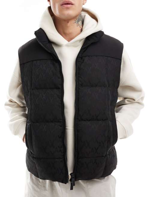 Armani Exchange logo puffer vest in black