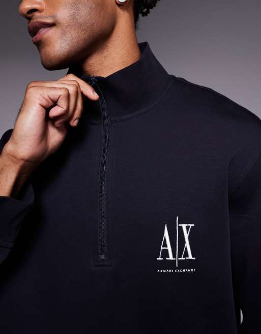 Armani Exchange logo quarter zip jumper in navy, 5 of 5