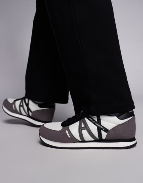 Armani Exchange logo runner trainer in grey and off white - view 1