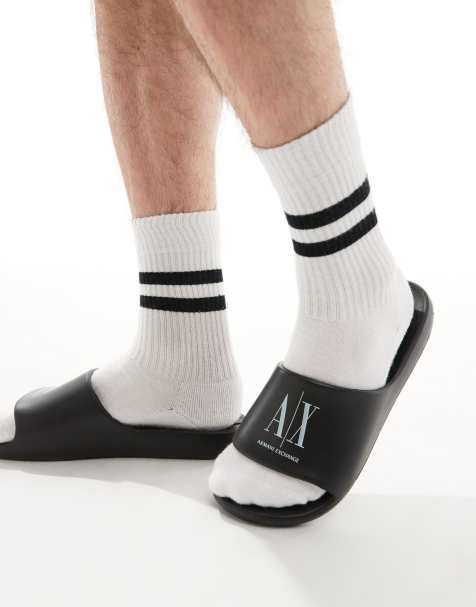 Armani Exchange logo sliders in black/white