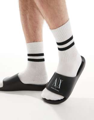 Armani Exchange Logo Slides In Black