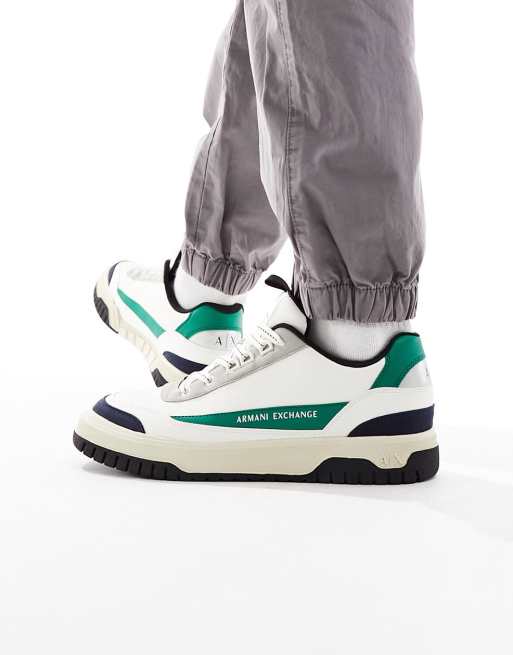 Armani Exchange logo sneakers in white and green ASOS