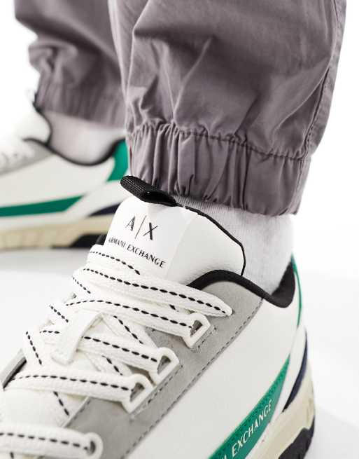 Armani Exchange logo sneakers in white and green