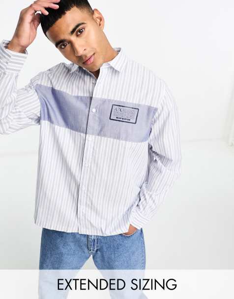 Armani Jeans Baby Blue & White Pinstripe Long Sleeve Button Up Shirt