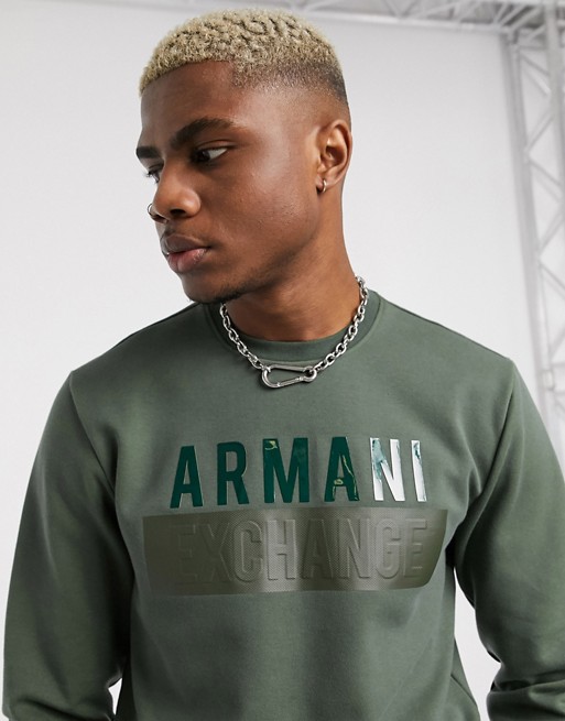 Armani Exchange logo sweat in khaki