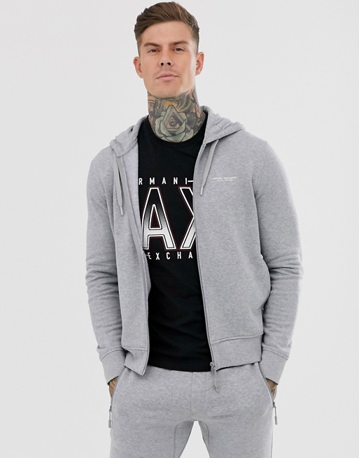 Armani Exchange logo zip through hoodie in grey