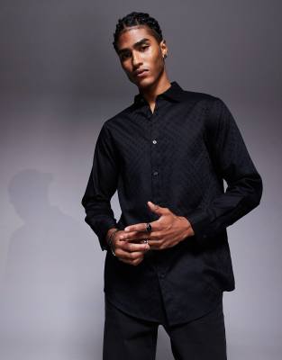 Armani Exchange Long Sleeve All Over Logo Shirt In Black