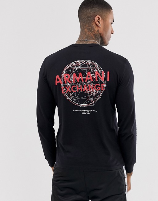 Armani Exchange long sleeve logo t-shirt with back print in black
