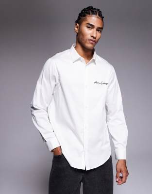 Armani Exchange Long Sleeve Script Logo Shirt In White