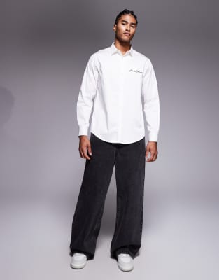 Armani Exchange Long Sleeve Script Logo Shirt In White