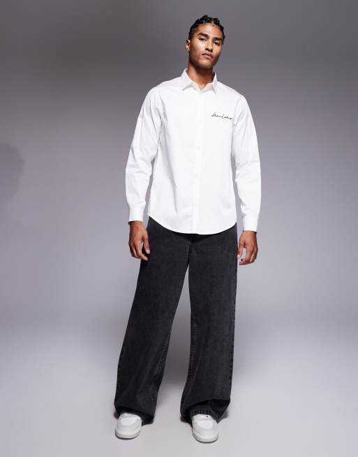 Armani Exchange long sleeve script logo shirt in white ASOS