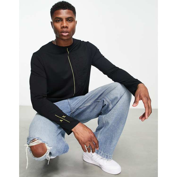 Armani Exchange long sleeve top with debossed logo in black | ASOS