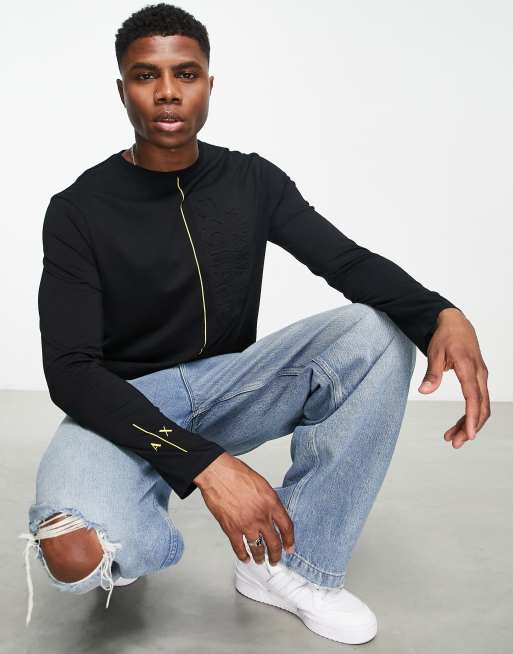 Armani Exchange long sleeve top with debossed logo in black ASOS