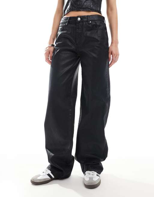 Armani Exchange loose fit coated jeans in black part of a set