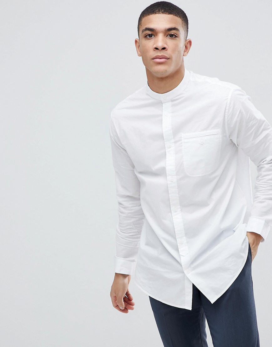 Armani Exchange loose fit grandad collar poplin shirt in white