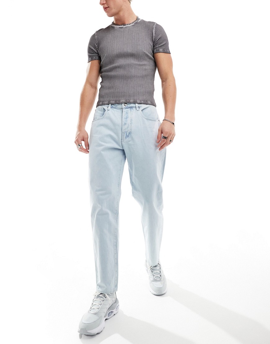 Armani Exchange loose tapered fit jeans in light wash-Blue
