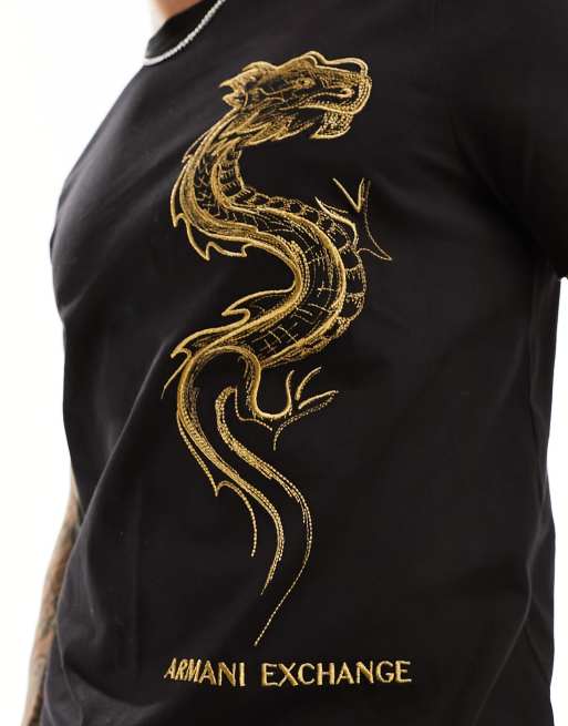 Armani Exchange lunar capsule gold embroid dragon logo t shirt in