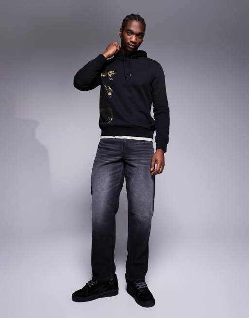 【EMPORIO ARMANI】 Men's Big Leaf Print Hoodie: ★ Black EMPORIO ARMANI SWEATSHIRT FOR MEN'S (The Eagle Brand) | eBay