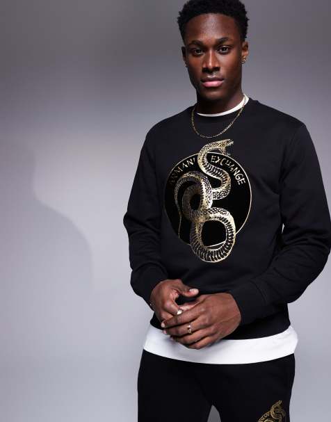 Armani Exchange lunar capsule snake sweatshirt in black - view 1