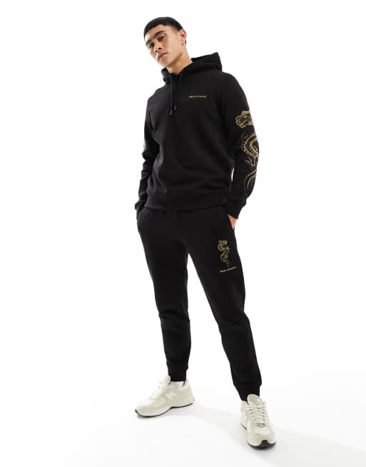 Armani Exchange - Lunar Capsule - Sort hættetrøje med gyldent broderet dragelogo, 2 af 4